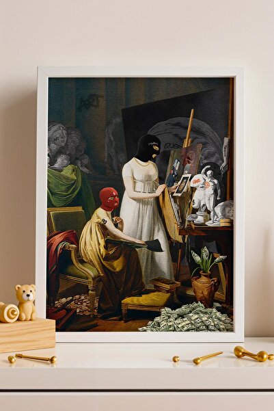 Saturn Woman with a Snow Mask Renaissance Portrait Framed Painting Luxury Des...