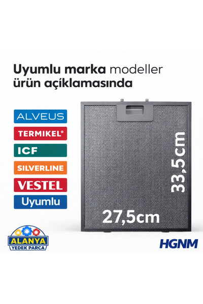 HGNM E Trading 335x275 mm Davlumbaz Aspiratör Filtresi V40050405 Alveus, Term...