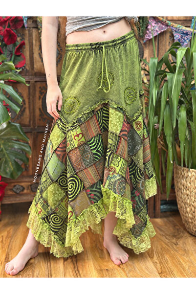 Fibula Mistik bohem ve otantik standart beden etek ucu dantel pamuk etek