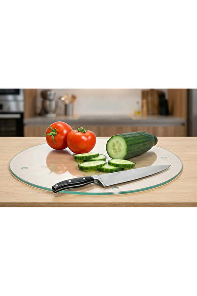 Yuvarlak Şeffaf Temperli Cam Kesme Tahtası - Cam Kesme Tablası Daire ÇAP30CM Sunumluk