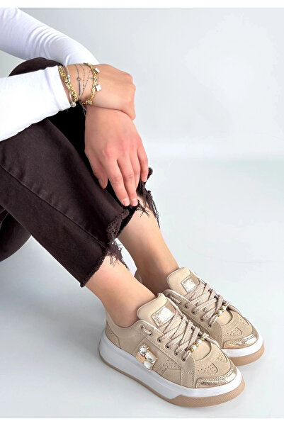 Alfanora Ceans Beige Suede Lace-Up Sneakers