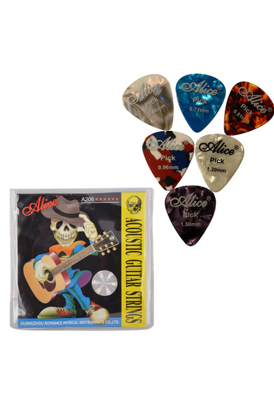 happypotam Alice A206-Xl Acoustic Guitar String - Set 0.10-46 6-Piece Pick Set