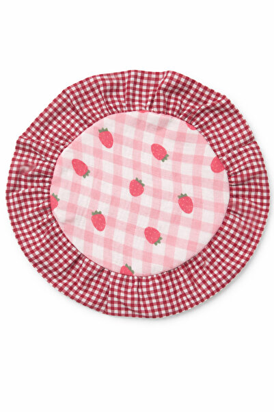 FLOREA ALAVENTE Çilek Desenli Fırfırlı Yuvarlak Amerikan Servis – Kırmızı Pöt...