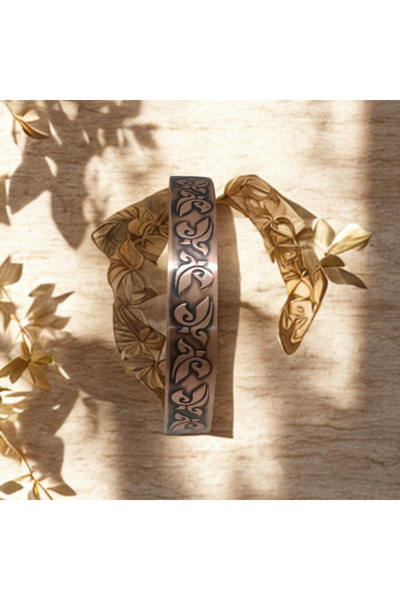Giftcandor Hand-Embroidered Patterned Copper Bracelet