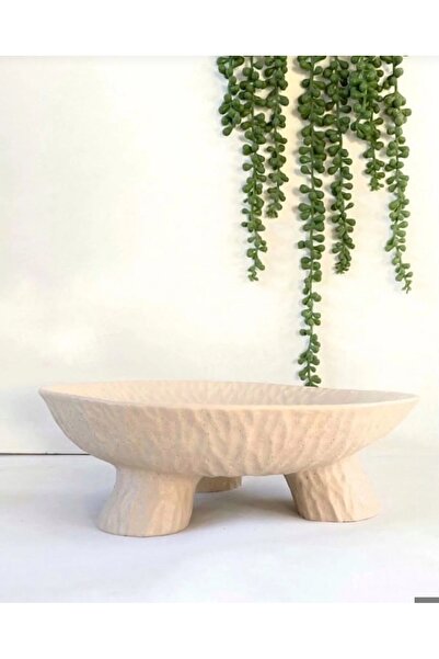 Elada Beton 22 cm in Diameter, Wide 3-Legged Decorative Bowl, Plate, Asymmetr...