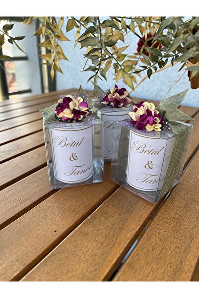 TATLI TELAŞLAR 22 Kişiye Özel Nikah,Nişan,Düğün Hediyelik Mum - Mika Bardak M...