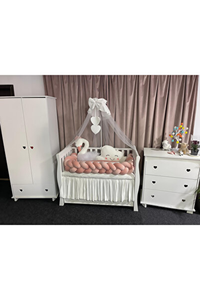 PeppiBambini Personalized 7-piece crib bedding - Pink Swan Velvet Braided Sid...