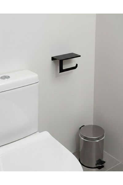 Dersel Dekor Modern Top Toilet Paper Holder with Phone Shelf Metal Bathroom Accessory Wall Mounted White Metal Adhesive