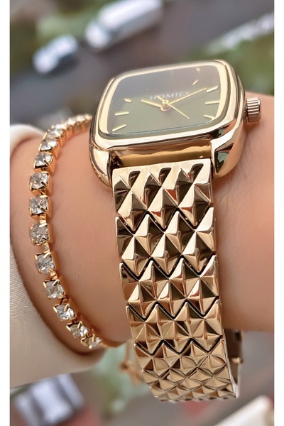Homies Brand Original Gold Color 2 Years Warranty Cutting Glass Women's Wristwatch - with Bracelet Gift