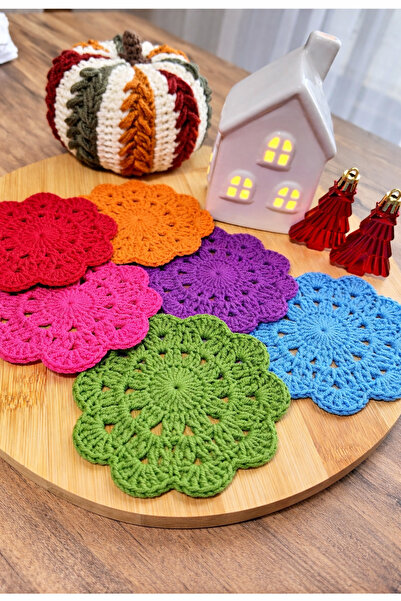 AY TASARIM MAKROME Knitted Coaster Cup Mat, 6 Pieces