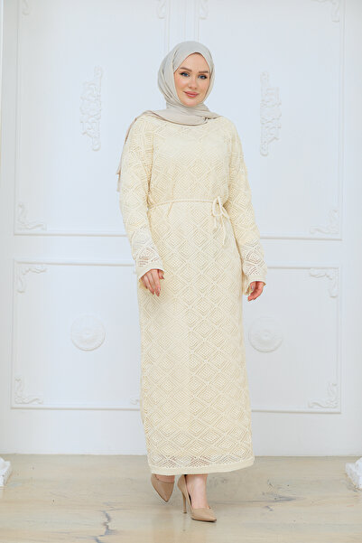 Pamuk Butik Women's Spanish Style Ribbed Knit Dress with Mesh Lining