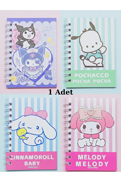 ÖZ OFİS Kuromi My Melody Cinnamoroll Pochacco Baskılı A7 Spiralli Çizgili Not...