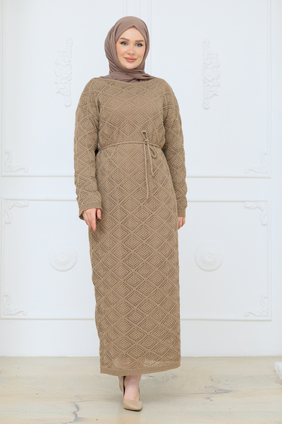 Pamuk Butik Women's Spanish Style Ribbed Knit Dress with Mesh Lining