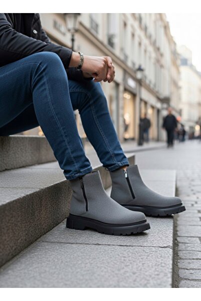 DYQUALITY Süet Füme Çift Fermuarlı Erkek Yarım Bilek Bot