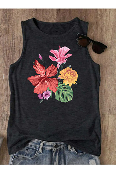 SUNFREE Pastel Flower Printed Women's Sleeveless Cotton Tank Top Tshirt