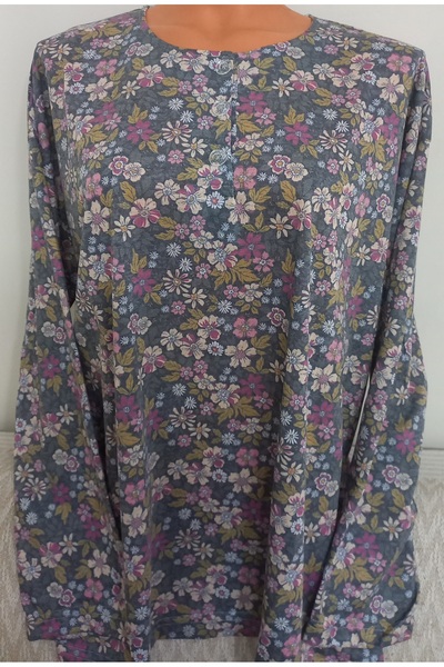 Anne Er Clothing Paper Print Combed Cotton Blouse Long Sleeve 3 Button Decora...