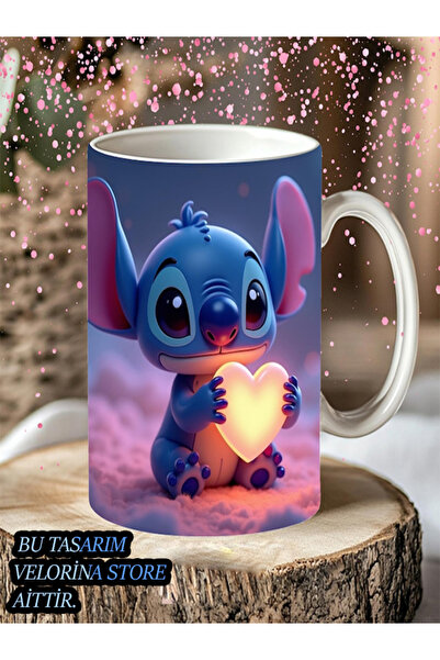 Velorina Sevimli Karakter Stitch Baskılı Kupa - 3D Baskılı Karakter Porselen ...