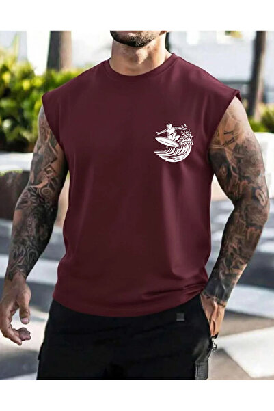 SUNFREE تي شيرت رجالي كبير الحجم بدون أكمام مطبوع عليه SÖRF