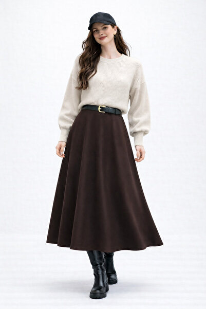 Mina Terzi&Butik Kahverengi kloş etek
