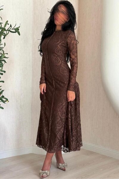 Rovanafashion Brown lace evening dress