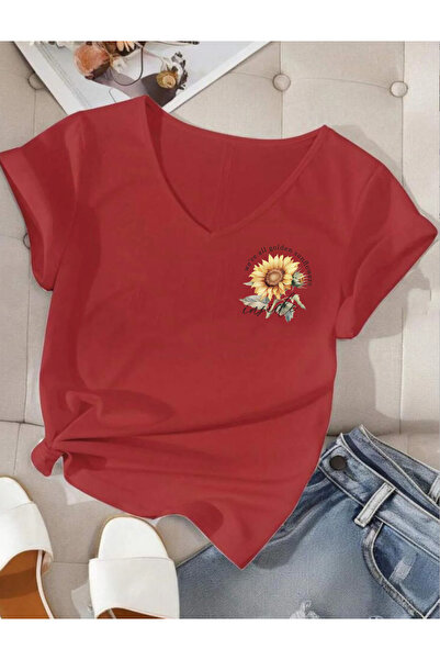 SUNFREE Mix Printed V-Neck Cotton Short Sleeve Women's Tshirt