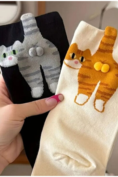 Puzzle Store 2-Pack Funny 3D Cat Pattern Unisex Socks, Stretchy College Socks...