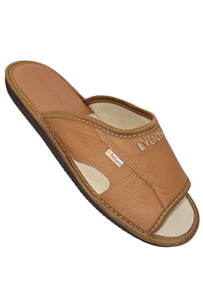 Bosaco Men's slippers made of genuine leather, light brown, open-toe slippers