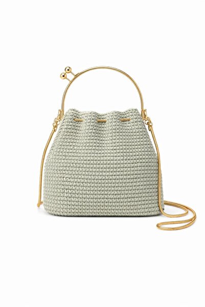 Mimoza Accessories Stylish Bucket Bag with Gold Metal Handle