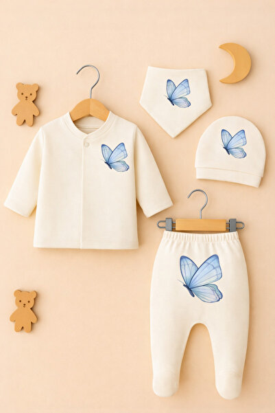 bebekpare Hospital Discharge Set / Newborn Set Butterfly Printed Unisex Cotton