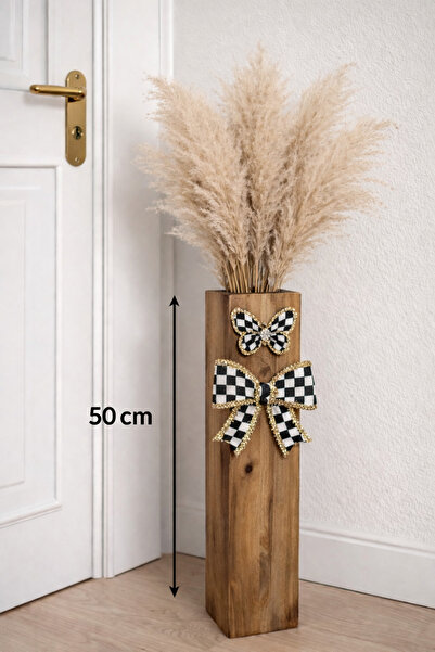 Marrone 50 Cm Pampas Vazosu Kapı Önü Dekoru Balkon Teras Süsleri