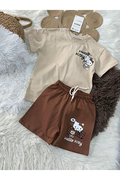 babymoon kids Character Printed Girls' Short Sleeve Top and Shorts 2-Piece Set