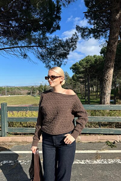 lizge giyim Low Shoulder Hair Braid Pattern Knitwear Sweater