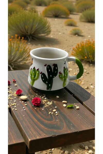 Modern Seramik Sevimli Kaktüs Figürlü Kabartma El İşçiliği Kupa