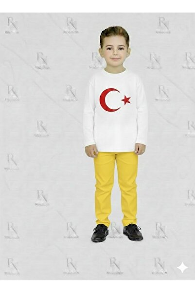 YCN TEKSTİL Παιδικό λευκό σετ με στάμπα τουρκικής σημαίας - Σετ μακρυμάνικο μ...