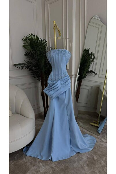 MEUON فستان ناعم عودي وسماوي