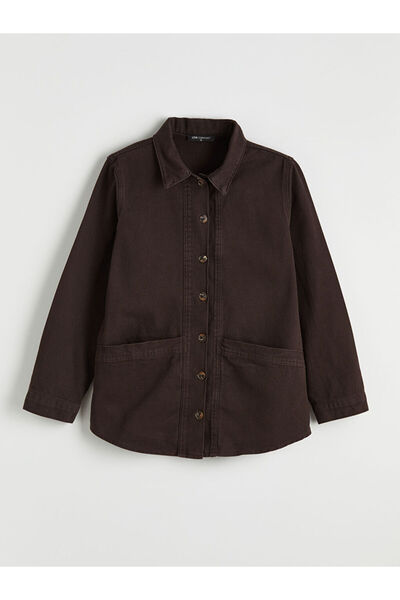 LC Waikiki NOUL SEZON DE LA GÜLİS GİYİM Jachetă din denim maro guler de cămaș...