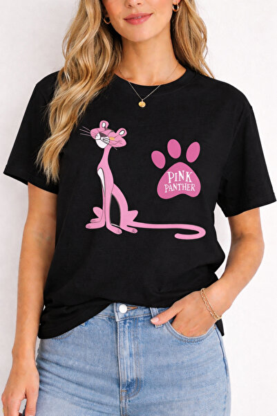 ArtYus Tricou unisex cu guler rotund, din bumbac, cu imprimeu roz cu labe, cr...