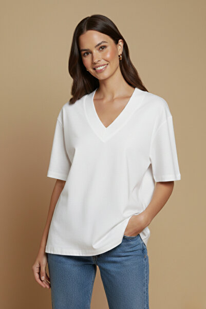 Ulino Γυναικείο μπλουζάκι με βαθύ V λαιμόκοψη, Oversize, Basic, Άνετο