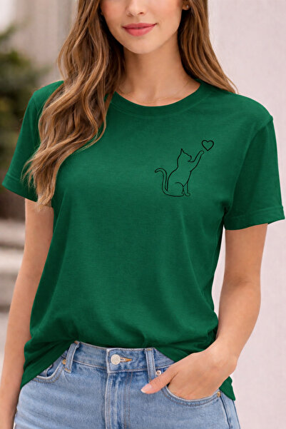ArtYus تي شيرت قطني مطبوع عليه قلب قطة، ذو قصة مريحة وياقة دائرية للجنسين