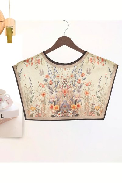 nurfemina Spring Garden Patterned Luxury Shoulder Shawl |   "Floral Symphony" Ecru and Peach Tone Collar Scarf