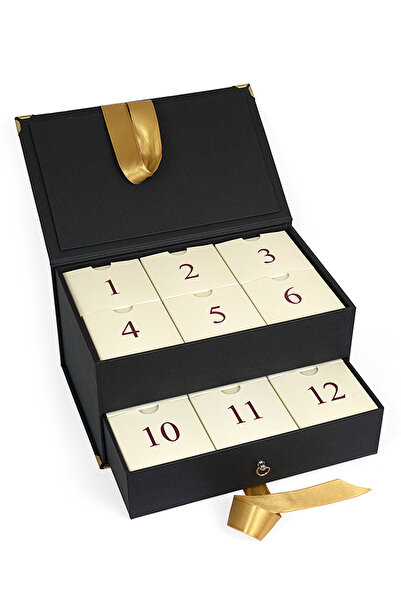 Paranagöre Siyah Renk Advent Calender Kurdeleli Çekmeceli Boş Hediye Kutusu
