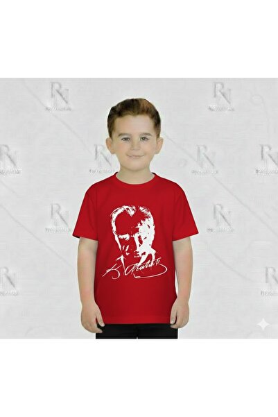 YCN TEKSTİL Ataturk Signed Portrait Printed Children's T-Shirt - 100% Cotton