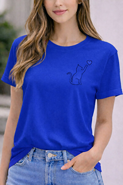 ArtYus Hearted Cat Printed Cotton Relaxed Fit Round Neck Unisex T-Shirt