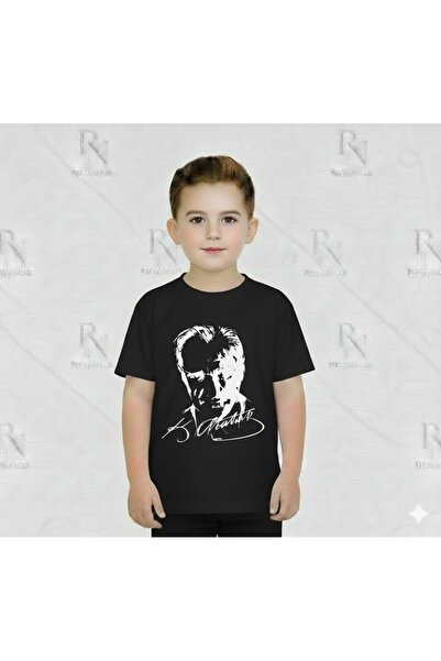 YCN TEKSTİL Ataturk Signed Portrait Printed Children's T-Shirt - 100% Cotton