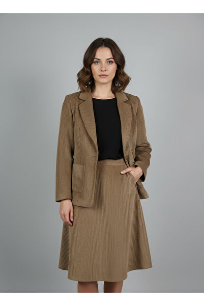 Volanlı Kadife Tek Dugme Ceket