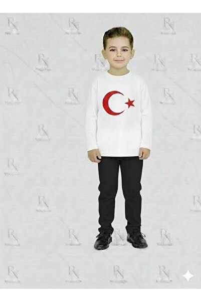 YCN TEKSTİL Παιδικό λευκό σετ με στάμπα τουρκικής σημαίας - Σετ μακρυμάνικο μ...
