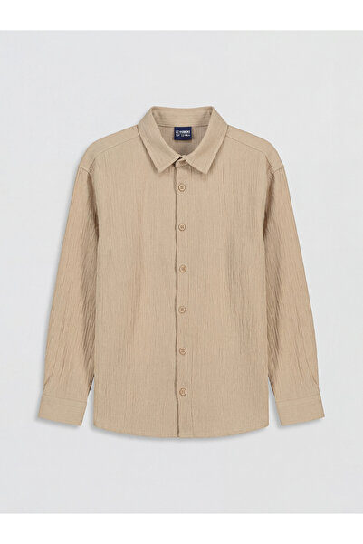 LC Waikiki Μπεζ μακρυμάνικο πουκάμισο ποπλίνα για αγόρια