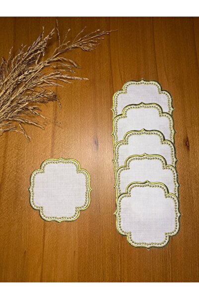 Smiling Home 6 قطع من مناديل تقديم الكوكتيل المطرزة باللون الذهبي من الكتان ط...