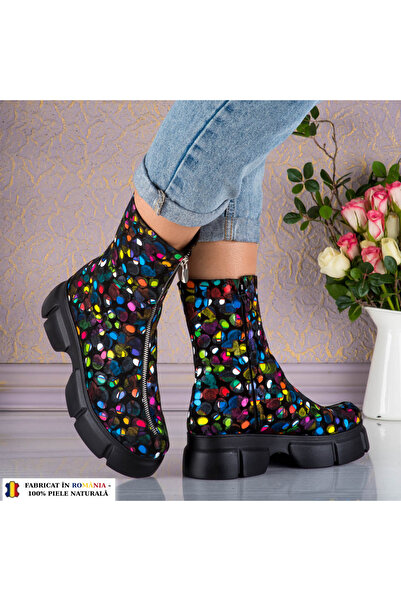 Polinski Shoes Ghete Dama din Piele Naturala Full Dots Multicolor – Fabricate...