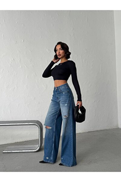 Aida Fashion Baggy yırtık jeans